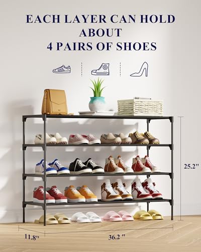 Kitsure Shoe Rack - Non-Woven Shoe Rack Shelf, 36.2" Wide - 4 Tier, Black - Image 2