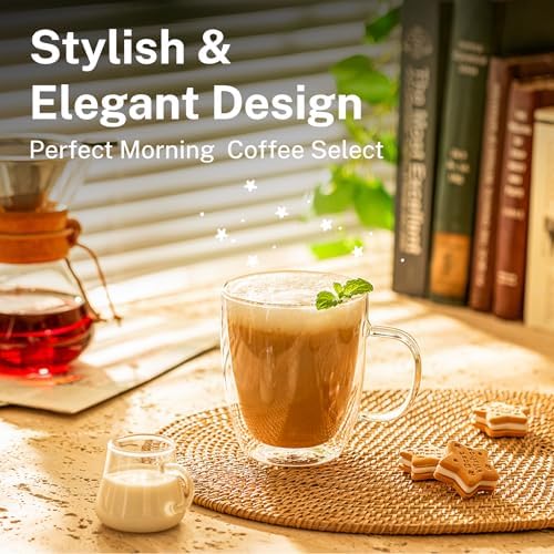 Sweese 12.5oz Borosilicate Glass Coffee Mugs Set of 4 - Double Walled, Clear Cups for Espresso, Latte, Tea - Image 5