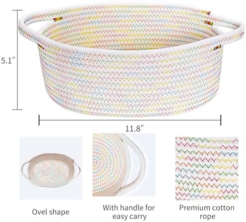 ABenkle Small Basket with Handles, Boho Decorative Rope Woven Dog Cat Toy Storage Bin Shelf Storage Organizer, Easter Christmas Gift Basket, 12"x8"x5" - Image 2