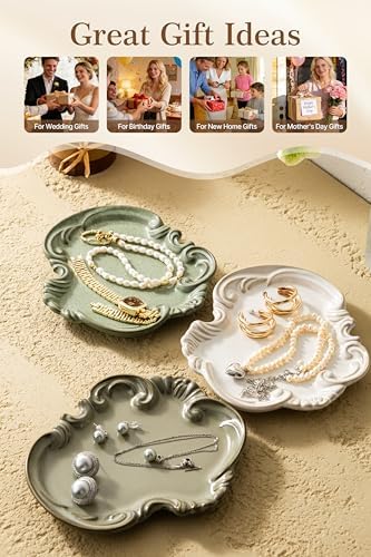 Ceramic Ring Dish, Jewelry Tray, Jewelry Dish, Cute Trinket Tray, Ceramic Trinket Dish, Small Key Bowl, Aesthetic Nightstand Organizer for Keys Coins, Trinket Tray for Vanity, Gift for Mom, Green - Image 3
