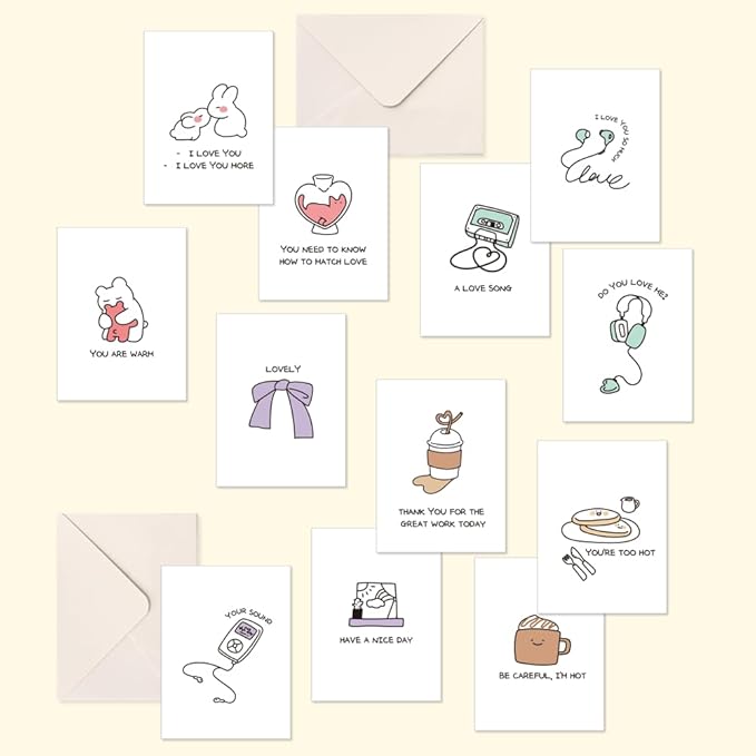 Monolike Day-by-day Card, Ink Jelly Series.2 - Mix 36 Mini Single cards, 36 envelopes, 36 stickers Package
