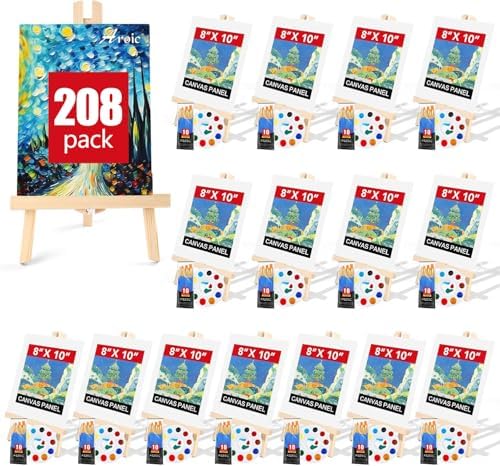 AROIC 208 Pcs Easel Sets with 16 Easels, 160 Brushes, 16 Canvas, 16 Palette by AROIC