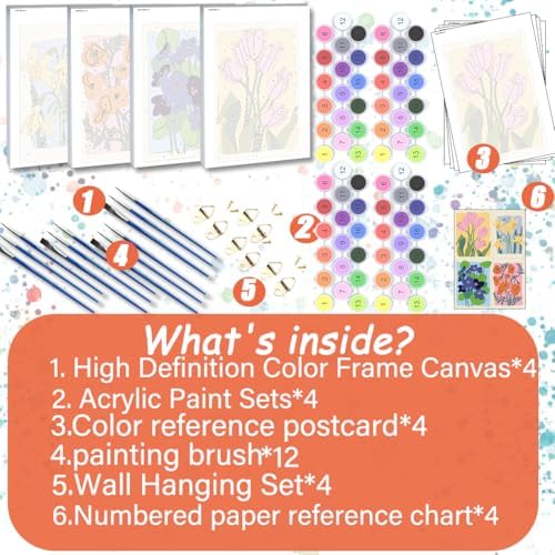 TONGZONGFU 4 Pack Framed Easy Paint by Numbers Kit for Adults Beginner,Easy Paint by Numbers Kit for Flower Small Paint by Number Kit for Kids Frame on Canvas for Home Decor 8x12 Inch - Image 3
