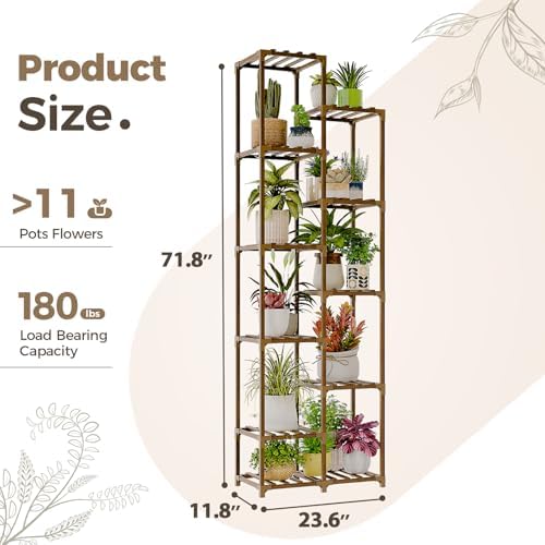 Bamworld Plant Stand Indoor Outdoor 11 Tier Tall Large Wood Plant Shelf - Image 6