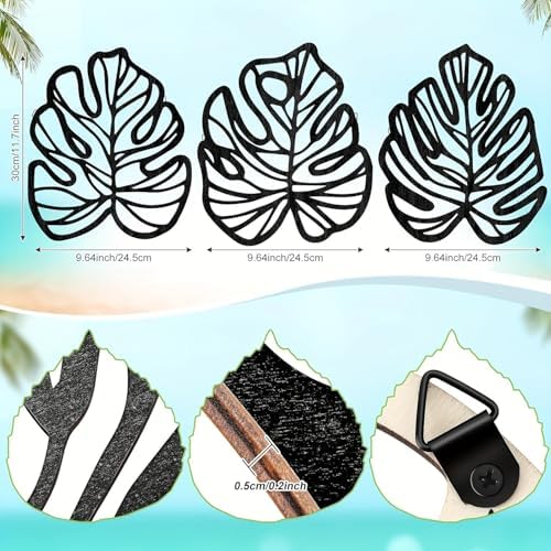 Palm Leaves Wood Wall Decor , 3Pcs Tropical Wall Art Jungle Decor, Wooden Natural Leaves Plant Wall Decor, Vintage Tropical Plant Plaque for Home Living Room Kitchen Bedroom Bathroom & Garden, Black - Image 6