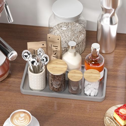 Weenson Bathroom Vanity Tray for Perfume Makeup Jewelry Decor Candle, Bamboo Kitchen Tray for Soap Dispenser Spice, Coffee, Toilet Tank Tray Nightstand Silver 11.81”L x 6.1”W x 0.79”H - Image 2