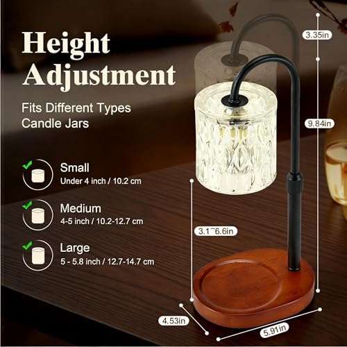 Dreamholder Electric Candle Warmer Lamp with Timer, Dimmable Candle Lamp with Adjustable Height, Wax Melter for Jar Candles Wood Base Floral Home Decor Gifts for Women Mom, Walnut Wood - Image 2