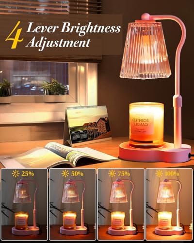 Candle Warmer Lamp with Timer & Dimmable Settings, Adjustable Height Flameless Scented Wax Melter for Jar Candles, Elegant Home Decor Warmer Lamp with 2 Bulbs, Gift for Women Mom Friend Family, Pink - Image 3