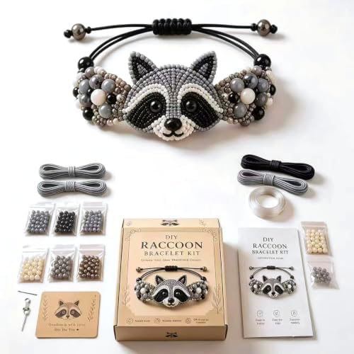 RYCHEENI DIY Beaded Bracelet Kit for Adults, Beginner Jewelry Making Craft Set with Instruction Guide, 3D Animal Beadwork Project, Complete Supplies for Women and Craft Lovers (Raccoon) by RYCHEENIEVCharger