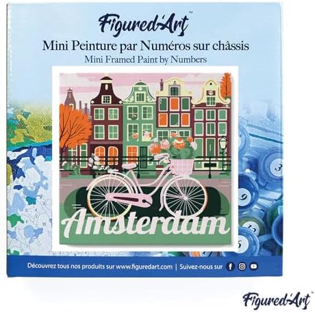 Figured'Art Mini Paint by Numbers Kit for Adults with Frame Travel Poster Amsterdam Small Format 8"x8" - Craft Art Painting DIY Canvas Already Stretched on a Wooden Frame - Image 3