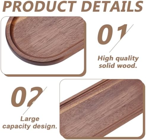 PLIGREAT Oval Wooden Pen Tray, Minimalist Brown Writing Instrument Rest Tea Coffee Table Tray for Office Desk Organizer Kitchen Tableware - Image 3