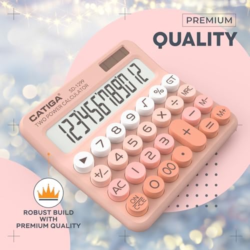 CATIGA Mechanical Switch Calculator with Solar and Battery Dual Power, 12-Digit Large LCD Display, Aesthetic and Cute Desktop Calculator with Big Button, for Home, School and Office Use, SD-1299 - Image 2