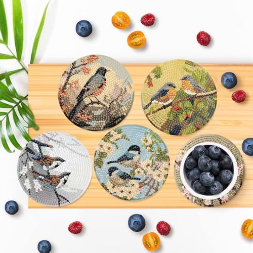 Clendo 8 PCS Bird Diamond Art Coaster Kits with Holder - Vintage Diamond Painting for Adults Beginners - 5D Gem Art Dots Paintings with Cork Pads - Crafts Supplies - Image 4