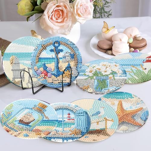8 Pcs Beach Diamond Art Coasters Kits, Diamond Painting Coasters Kits ﻿ ﻿ - Image 3