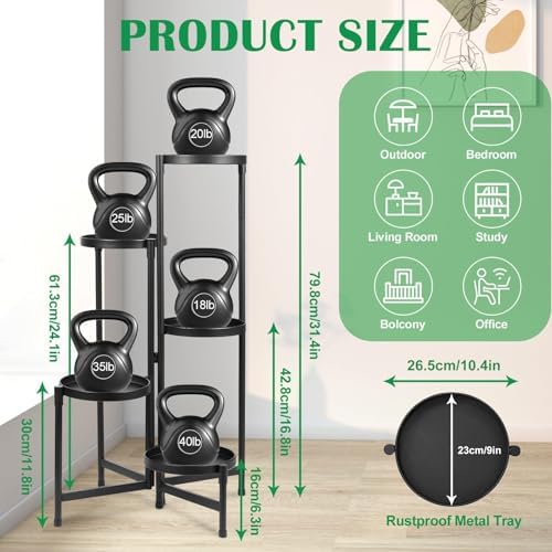 Plant Stand Indoor Outdoor 5 Tier Black Metal Plant Holder 9 in Wide Tray - Image 2