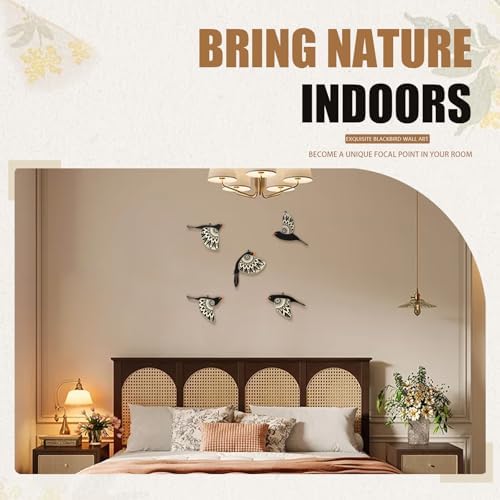 Wooden Bird Wall Decor Set of 5, Scandinavian Folk Art Flying Bird Wall Art, Lightweight Boho Wall Hanging for Living Room Bedroom Hallway Nursery - Image 4