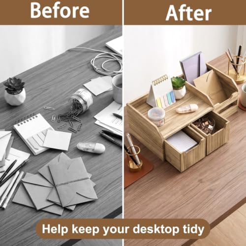 Wood Desktop Organizer with Drawers, 4 Compartment - Image 4