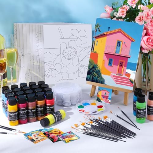 AmazingSpark 12 Set Sip and Paint Kit for Adults Pre Drawn Canvas,Hawaii - Image 2