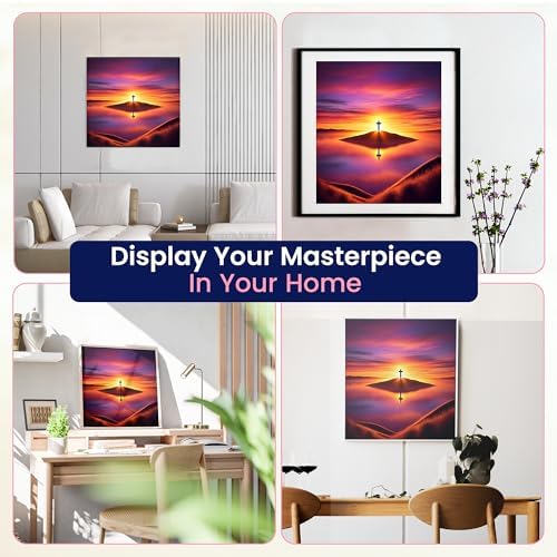 Jesus Diamond Art Kit Sunset Cross 5D Full Round Drill DIY Wall Decor 12x16 - Image 6