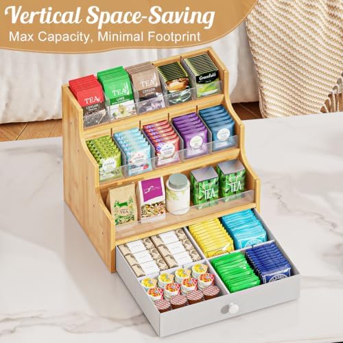 Bamboo Tea Bag Organizer Storage Box Stackable Tea Bag Holder Tea Caddy Box Containers (4-Tier, Large) - Image 4
