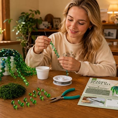 ApisNest Green Beaded Plant Kit, DIY Hanging SunCatcher Kit - Image 3