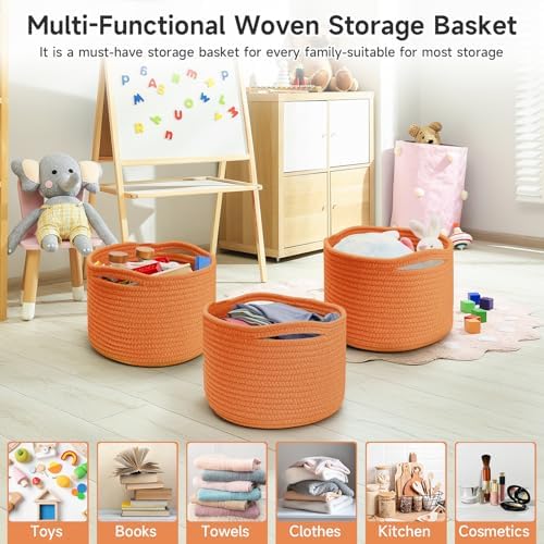 3 Pack Small Rope Storage Baskets, 9.82×9.82×7.1", Orange - Image 4