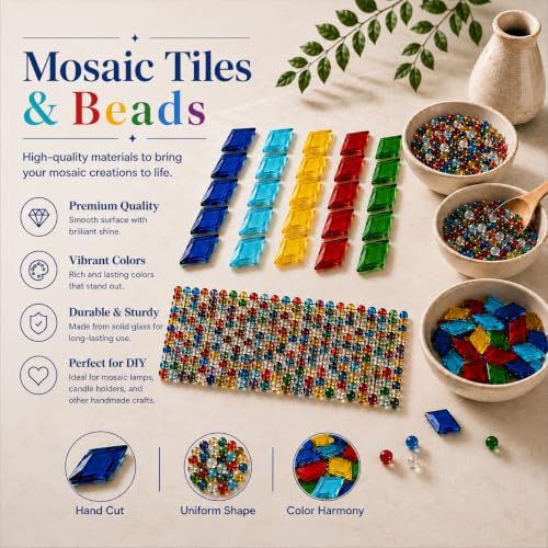KRAFTSTORIES Turkish Mosaic Lamp Kit DIY Glass Decorative Table Bedside Night Light Tabletop for Living Room Bedroom | Make Your Own Lamp | Antique Bronze Base (Multicolor) - Image 5