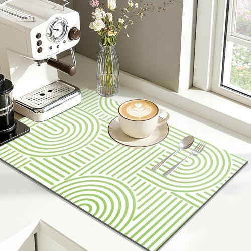 Findosom Geometric Dish Drying Mat, 12" x 20" Absorbent Coffee Mat, Green by Findosom
