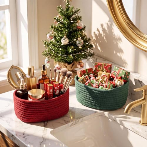 10 Pack Small Woven Baskets, Cotton Rope, Red and Green - Image 5