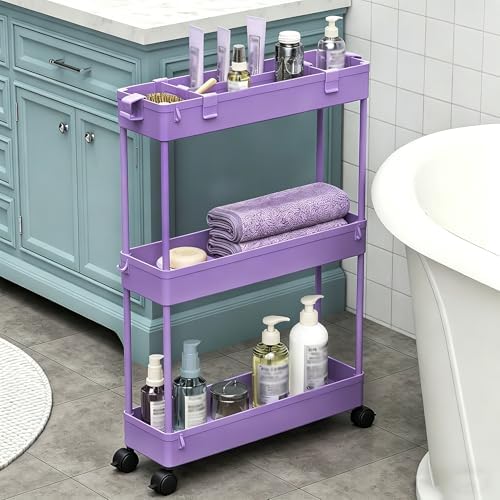 2 Pack 3 Tier Slim Storage Cart, Bathroom Rolling Utility Organizer - Image 4