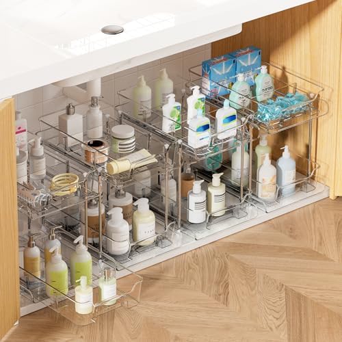 Vtopmart 4 Pack Plastic Clear Pull Out Organizer with Dividers (S-Divided) by Vtopmart