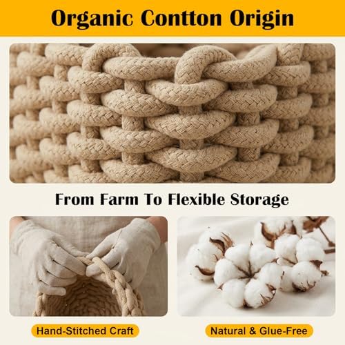 Small Woven Decorative Baskets, 4pcs Mini Cotton Rope Basket Set for Storage, Woven Square Baskets for Organizing, 7.68x6.1x5.51in, White/Light Gray/Light Brown/Black - Image 3