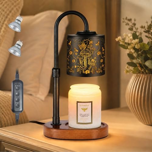 Dimmable Candle Warmer Lamp with Timer Adjustable Height for Scented Jar Candles Electric Candle Wax Melt Warmer for Home Decor Christmas Birthday Gifts for Women Mom(Mushrooms+Bees) by Copinpin