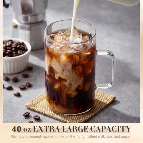 1 Pack 40 oz Extra Large Glass Coffee Mugs Borosilicate Cups with Handle - Image 4