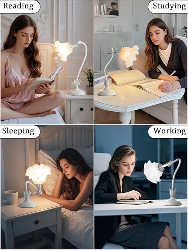 Flower Table Lamp,LED Reading Light Bedside Vintage Night Light(White) - Image 6