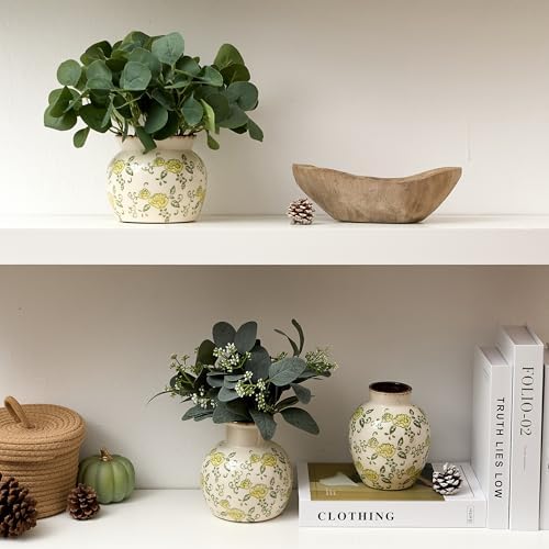 SIDUCAL Ceramic Yellow Rose Floral Vase with Wide Mouth Lace, 4.84 Inch Cracked Chinoiserie Rustic Farmhouse Vases, Pastoral Retro Vase for Home Decor, Table, Living Room, Bathroom, Shelf, Wedding - Image 4