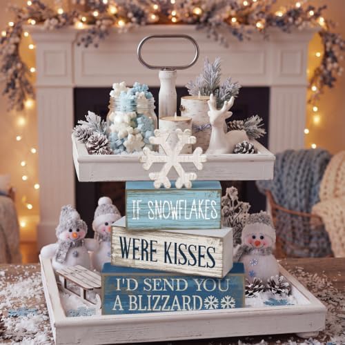 Moucuny 4 Pcs Christmas Table Decorations Wooden Snowflake Decor Winter - Image 5