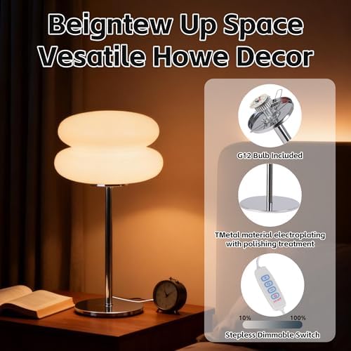 Mushroom Lamp for Bedroom,Mid Century Modern Lamp for Nightstand, Dimmable Retro Egg Tart Bedside Small Lamps,Unique Home Mushroom Decor Aesthetic Cute Table Lamps for Living Room (White) - Image 5