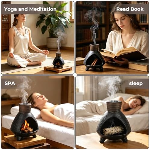 Palo Santo Chimney,Palo Santo Holder Ceramic Aroma Holder Incense Holder for Sticks Sage Cones Incense Burner Ceramic Mini Chimney for Meditation Yoga, Ash Catcher Room Home Decor (Coffee-A) - Image 4