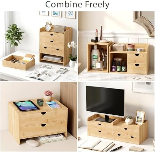 Bamboo Desk Organizer with Drawers, Desktop Storage Box for Office Supplies - Image 6