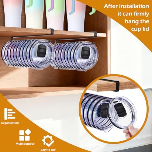 Tumbler Lid Organizer, Under Cabinet Cup Lid Holder, Black - Image 4