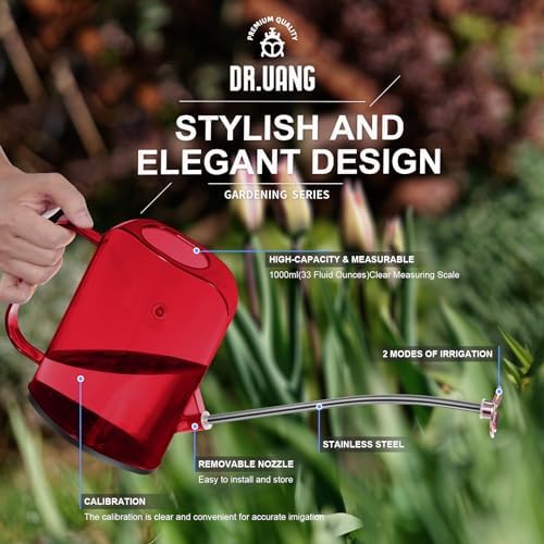 Watering Can Indoor for House Plants Small Watering cans with Long Spout Flower Model Sprinkler Head 1.2L (Red, 1.2L) - Image 6