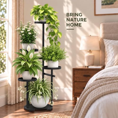 TOSKING Tall 5-Tier Round Metal Corner Plant Stand Indoor, Anti-Tip, Black - Image 2