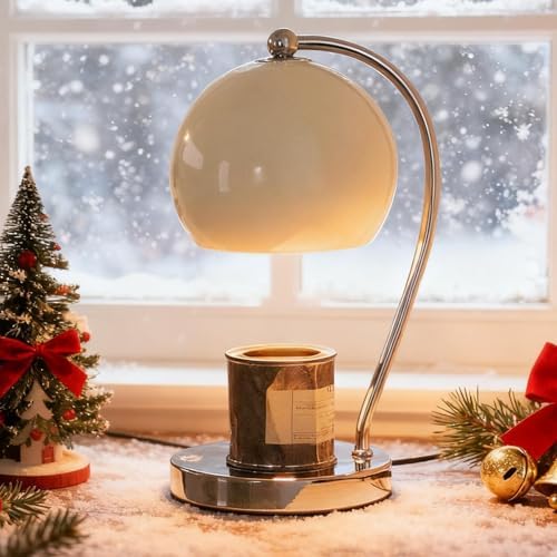Modern Wide Base Candle Warmer Lamp, Timer/Dimmer (White) by WARMCITYCandleWarmers