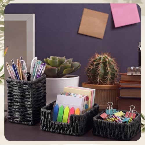 Black Paper Rope Woven Desk Organizer Set of 3 - Image 5