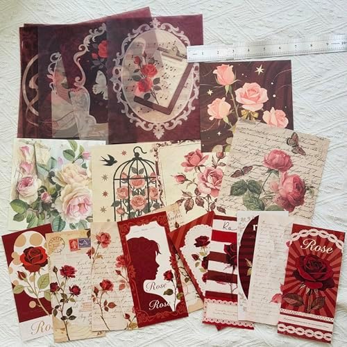 Rose Botanical Bullet Junk Journal Kit, Red Aesthetic Scrapbooking Supplies - Image 6