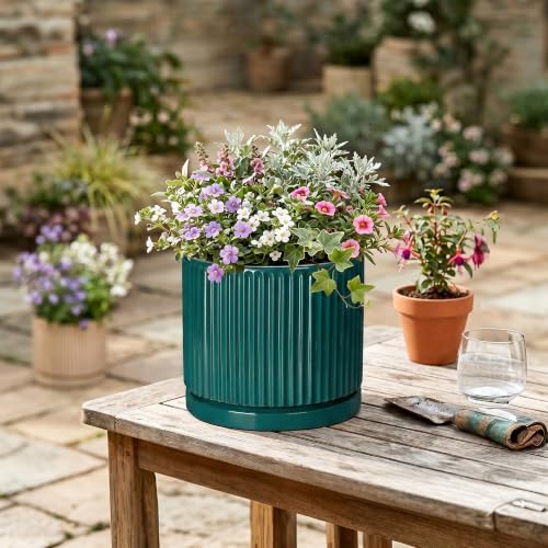 8 Inch Ceramic Planter, Round Pots for Plants, Blackish Green - Image 4