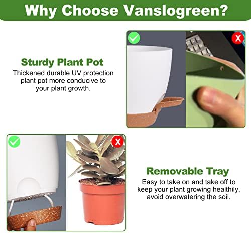 Vanslogreen Flower Pots, 8/7/6.5/6/5.5/5 Inch Self Watering Planters for Indoor Outdoor Plants with Drainage Hole, Plastic Planters for House Plants(White) - Image 3