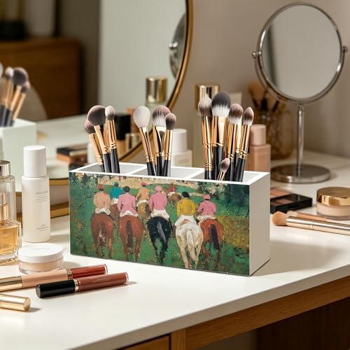 Equestrian Gifts for Women Men Pen Pencil Holder Organizer for Home Office Desk Accessories, Country Western Cowboy Horse Racing Wood Signs Makeup Brush Toothbrush Holder - Image 3