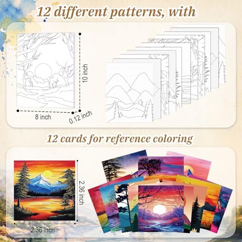 Ctosree 12 Pack Paint and Sip Kit Pre Drawn Canvas, Sunset Glow, 10x8'' - Image 3